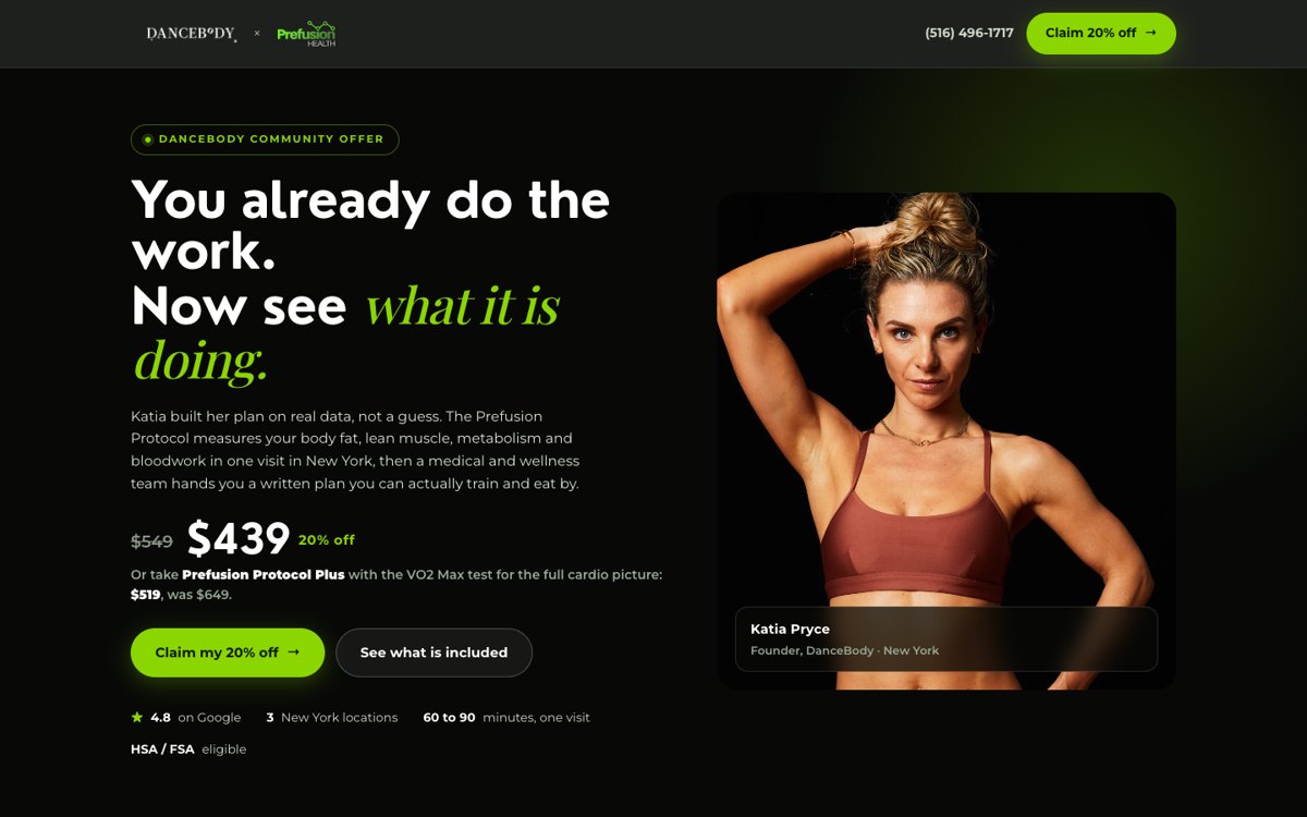 The DanceBody and Prefusion Health partner landing page